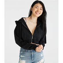 Aeropostale Womens' Oversized Cropped Full-Zip Hoodie - Black - Size XL - Cotton - Teen Fashion & Clothing - Shop Spring Styles