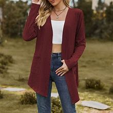 Xiaoffenn Women's Lightweight Cardigan,Women's Winter Sweater Coat Cardigan Long Sleeve Blouse Clothing Loose Tops With Pocket Wine 10