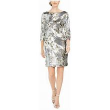Vince Camuto Petite Sequined Bodycon Dress 12P Silver