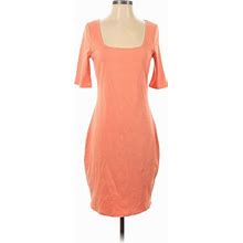Venus Casual Dress Scoop Neck Short Sleeve: Orange Solid Dresses - Women's Size Small