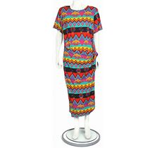 Adrian Jordan Dresses | Vintage 90'S Rainbow Aztec Tribal Wrap Maxi Short Padded Sleeve Dress Sz 16 /961 | Color: Blue/Pink | Size: 16