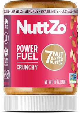Natural Power Fuel Crunchy Nut Butter By Nuttzo | 7 Nuts & Seeds Blend, Paleo, Non-GMO, Gluten-Free, Vegan, Kosher | 1G Sugar, 6G Protein | 12Oz Jar