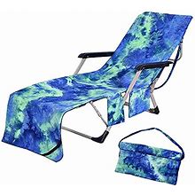 Beach Chair Cover With Side Pockets Pool Towel Chaise Lounge Cover Microfiber Tie Dye Beach Towel For Holidays, Sunbathing (Blue)