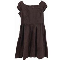 Isaac Mizrahi Dress Women's Size 12 Short Cap Sleeve Cinched Waist Dark Brown