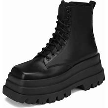 Sarairis Women's Platform Boots Goth Boots Punk Boots Square Toe Boots Lace Up Combat Boots Black Boots For Women