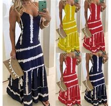 Pudcoco Lady Hippy Boho Maxi New Long Kaftan Dress Free Size Women Sling Top Dress Gown