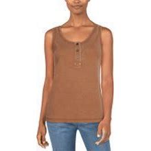 Natural Reflections Harlow 3-Button Henley Tank Top For Ladies - Caramel Cafe - S