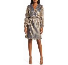 Maggy London Metallic Pleated Long Sleeve Cocktail Dress In Gold At Nordstrom, Size 10