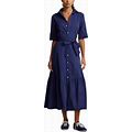 Polo Ralph Lauren Women's Button Front Tie Waist Cotton Shirt Dress - Blue - Size 6