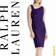 Lauren Ralph Lauren Sleeveless Ruffled Sheath Dress Petite 0 Purple NWT