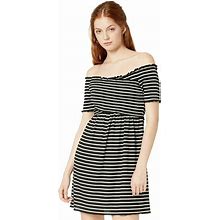 Bb Dakota Dresses | Jack By Bb Dakota Women's Always Sunny Striped Cross-Front Smocked Knit Dress | Color: Black | Size: M