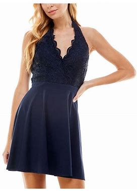 City Studios Juniors Lace Mini Fit & Flare Dress - Blue - Mini Dresses Size US 6 (S)