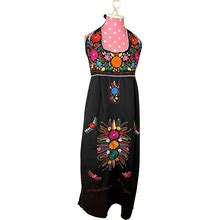 Mexican Embroidered Dress, Black Floral Dress, Backless Embroidered Dress, Backless Mexican Style Embroidery