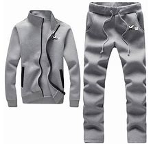 Athletic Full Zip Fleece Tracksuit Jogging Sweatsuit Activewear Gray Medium