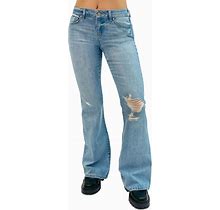 Rewash Women's Low-Rise Distressed Flare Jeans - Medium Wash
