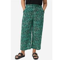 Plus Size Women's Cropped Soft Pants By Ellos In Black Green Print (Size 18)