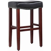 Westintrends Kitchen Bar Height Wooden Stools, 29 Inch Tall Modern Farmhouse Saddle Bar Stools Chair, Leather Upholstered Padded Cushion Solid Wood Le