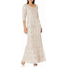 Alex Evenings Women's Long Sequin Dresses With ¾ Sleeves