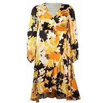Kiyonna Women's Serena Satin Wrap Dress - Sunset Blooms - Size 22