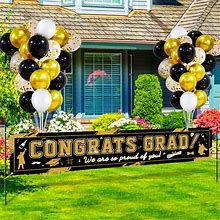 MAIAGO 36 Pieces Graduation Party Banner Decorations 2024 Set - 1Pcs Graduation Congrats Grad Banner + 35Pcs Balloons, Class Of 2024 Banner For High
