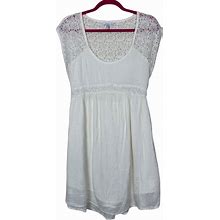 O'neill Dresses | Oneill White Babydoll Sheer Back Lace Cap Sleeve Lightweight Mini Dress Medium | Color: White | Size: M