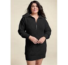 Women's Zip Front Sweater Dress - Black, Size 3X By Venus