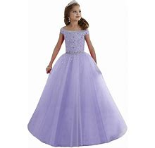 Junguan Girls' Off The Shoulder Pageant Dresses Tulle Aline Princess Prom Dress Formal Ball Gowns