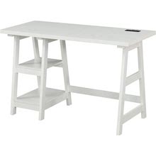 Convenience Concepts Designs2go Trestle Desk With Charging Station And Shelves, White