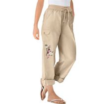 Plus Size Women's Convertible Length Cargo Pant By Woman Within In New Khaki Floral Embroidery (Size 12 W)