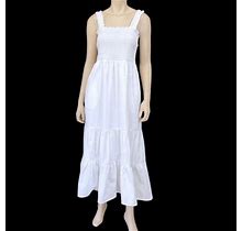 Msk Petite Womens White Cotton Tiered Summer Smocke Dress Size