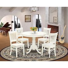 East West Furniture ANVA5-LWH-W 5 Piece Kitchen Table Set For 4 Includes A Round Dining Room Table With Pedestal And 4 Solid Wood Seat Chairs, 36X36