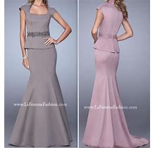 La Femme 21666 Satin Mermaid Beaded Lace Belt Evening Dress Gown Size