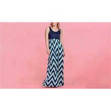 Haute Edition Womens Summer Casual Maxi Chevron Stripped Blue Dress M (8-10)