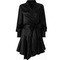 Women's Ruffle Hem Silk Wrap Dress In Black | Medium | Lita Couture
