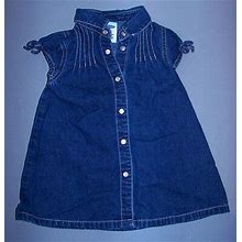 Baby Girls 6-12 Months Old Navy Denim Button Up Dress Pearly Buttons