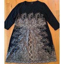J Jill Wearever Collection Petite Medium Paisley Black Dress B9