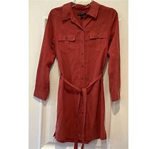 BANANA REPUBLIC Shirt Dress Size 4 Petite Red Orange Button Up Long Sleeve