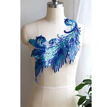 A150-A Phoenix Large Sequin Lace Appliqué Blue Turquoise, Dancing Costume Lace Appliqué, Shinny Prom Dress, Evening Dress Lace