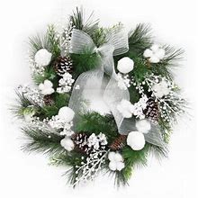 Wayfair 24" Frosty Cotton Berry Pine Cone Wreath Traditional Faux In Green | 24 H X 24 W X 6 D In Bf17cf7e1e4e64c92c5915e3c832d8ca