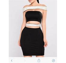 Brand Sold Out Fashion Nova Elegant Black Crystal Rhinestone Dress Xs