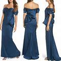 Badgley Mischka Dress Gown Satin Off Shoulder Sweetheart Ruched 2 Xs