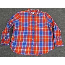 Old Navy Flannel Shirt Womens Xxl Red Blue Plaid Button Up Long Sleeve