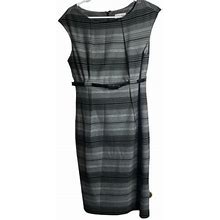 Calvin Klein Dresses | Calvin Klein Womens Gray Black Striped Belted Sheath Dress Size 10 Career Office | Color: Gray | Size: 10