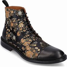 TAFT Jack Cap Toe Boot | Men's | Eden Noir Black Floral Satin/Leather | Size 9.5 | Boots | Combat | Lace-Up