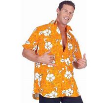 Underwraps Mens Luau Halloween Costume Orange Floral Hawaiian Shirt