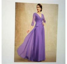 Jjs House Dresses | JJsHouse V-Neck Floor Length Chiffon Lace Mother Of The Bride Dress | Color: Purple | Size: 18W