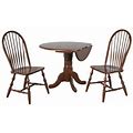 Andrews 3-Piece Round Wood Top Distressed Chestnut Brown Dining Set With Drop Leaf