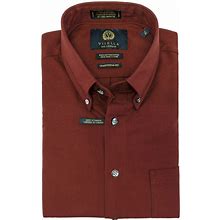 Cotton And Wool Blend Button-Down Shirt In Burgundy By Viyella, Large