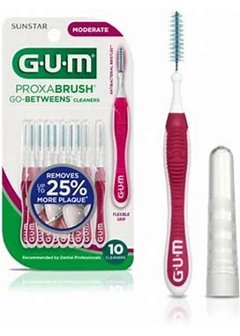 GUM Proxabrush Go-Betweens - Moderate Interdental Brushes Soft Bristled Dental Picks 10 Count
