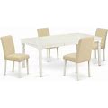 East West Furniture White Dover 5-Piece Wood Dining Set With Fabric Seat In Size 5
